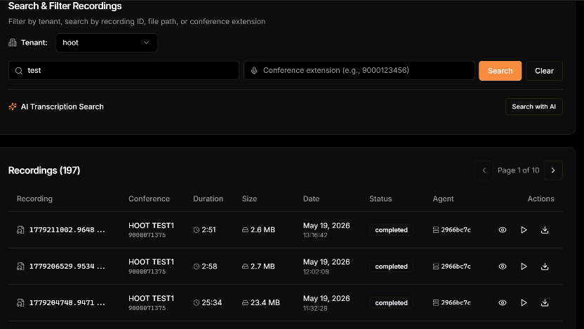 Kube2net — Recording Details con metadata completa, IA Summary y transcripción